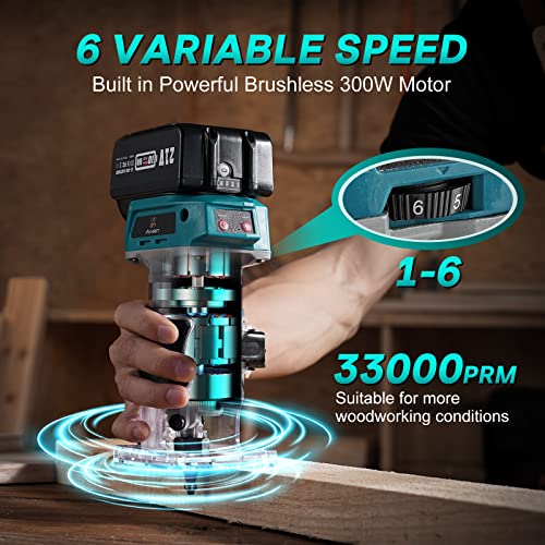 Avhrit Cordless Compact Wood Router, 21V Wood Router Tool With 2PCS 4.0Ah Batteries, Brushless Portable Handheld Palm Routers for Woodworking, Wood Avhrit