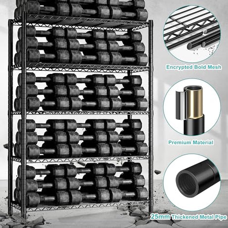 REIBII Storage Shelves with Wheels, Wire Shelving Unit with Wheels, 75.6"H Heavy Duty Shelving, Metal Shelves for Storage, Pantry Shelves for REIBII