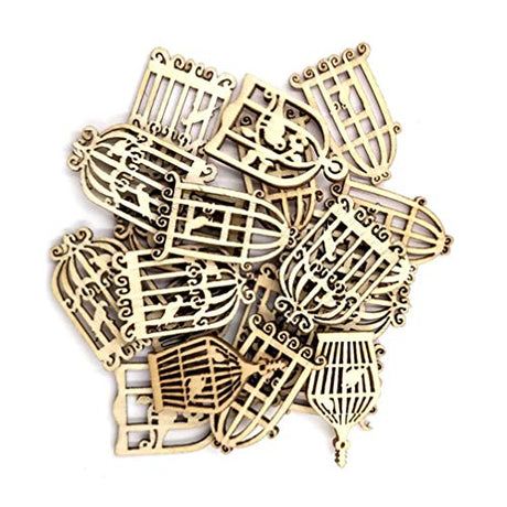 Milisten Pearl Cage 50pcs Unfinished Wood Cutouts Bird Cage Wood Shapes Pieces Wood Discs Slices for DIY Craft Wedding Birthday Table Scatter Milisten