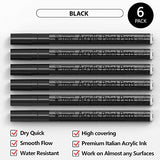 Black Marker Paint Pens - 6 Pack Acrylic Black Permanent Marker, 0.7mm Extra Fine Tip Paint Pen for Art projects, Drawing, Rock Painting, Stone, TFIVE
