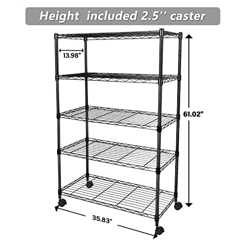 YSSOA 5-Tier Heavy Duty Storage Shelving Unit ,Black,36L x 14W x 60H Inch YSSOA