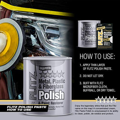 Flitz Metal Polish and Cleaner Paste, Also Works on Plastic, Fiberglass, Aluminum, Jewelry, Sterling Silver - Headlight Restoration and Rust Remover