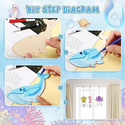 Leinuosen 32 Sets Wind Chime Kit for Kids Make Your Own Wooden Ocean Animals Wind Chime Wood Musical DIY Wind Chimes for Girls Boys Arts Crafts Leinuosen