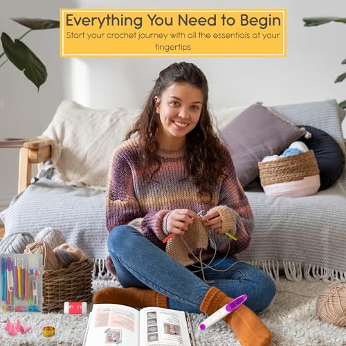 MOMOTOYS Beginner Crochet Kit w/ 130 Page Book, Crochet Yarn Set, Crochet Hook Kit & Crochet Needle Kit - Crochet Kits for Beginners - Crocheting Kit MOMOTOYS