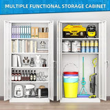 Superday Metal Storage Cabinets, 71" Steel Storage Cabinet with Lock, Tall White Cabinet with 2 Doors and 4 Adjustable Shelves for Garage, Home Superday