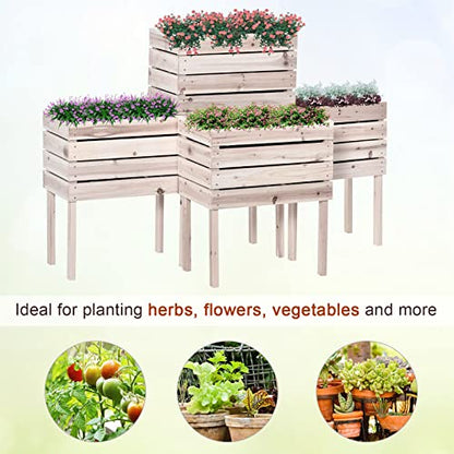 Outsunny 4PCS Raised Garden Bed, Wooden Elevated Planter Box Kit with Bed Liner, DIY Shape, for Flowers Vegetables