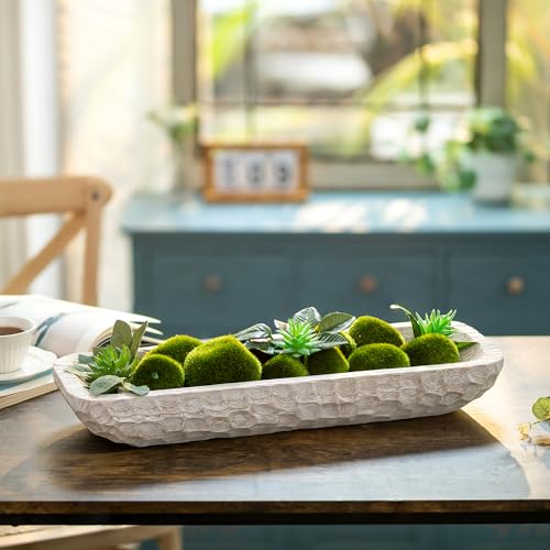 Hanobe Decorative Wood Dough Bowl: Wooden Centerpiece Table Decorations Natural Candle Holder Tray Decor Rustic Unfinished Hand Turned Trough Hanobe