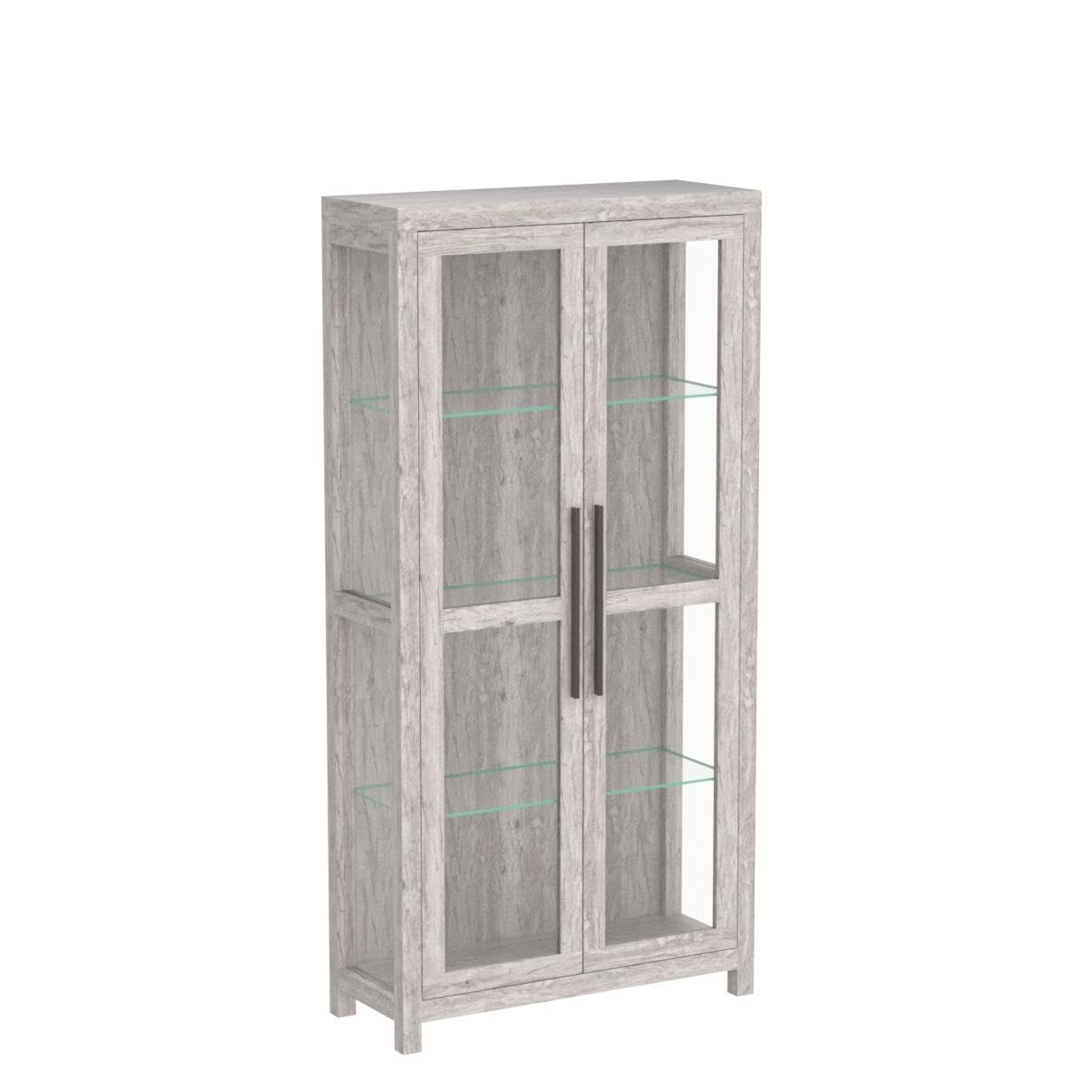 Elegant BELLEZE Gray Wash Storage Cabinet with Glass Doors for Living Room and Bedroom Display - WoodArtSupply