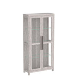Elegant BELLEZE Gray Wash Storage Cabinet with Glass Doors for Living Room and Bedroom Display BELLEZE