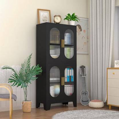 RISTERN Black Metal Storage Cabinet, Kitchen Pantry Storage Cabinet with Doors and 3 Shelves(2 Adjustable), Floor Office Storage Cabinet for Kitchen, - WoodArtSupply