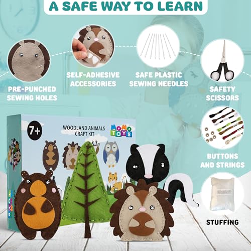 MOMOTOYS Wild Animals Kids Sewing Kits Ages 8-12 to Improve Dexterity – Sew Spectacular Adorable Animals - Beginner Sewing Kit for Kids – Kids Felt
