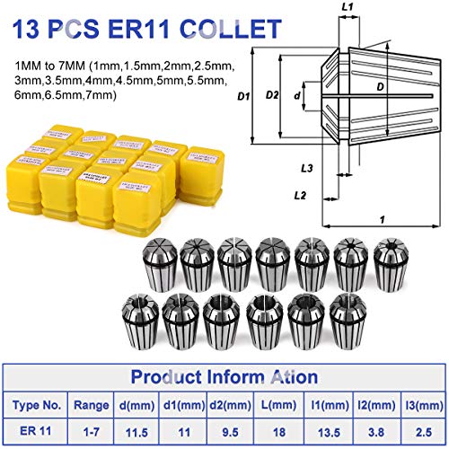 CNC Spindle, MYSWEETY 500W Air Cooled 0.5kw Milling Motor and Spindle Speed Power Converter and 52mm Clamp and 13pcs ER11 Collet for DIY Engraving - WoodArtSupply