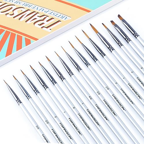 Transon Fine Detail Paint Brush Set 15pcs for Miniature Models Craft Painting Body Painting with Acrylic Gouache Watercolor Tempera and Oil Paint TRANSON