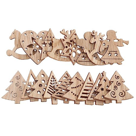Anneome 54pcs Christmas Wood Chips Wooden Ornaments Christmas Decorations Kids Wooden Toys Kidcraft Playset Unfinished Xmas Cutouts Wooden Snowflake Anneome