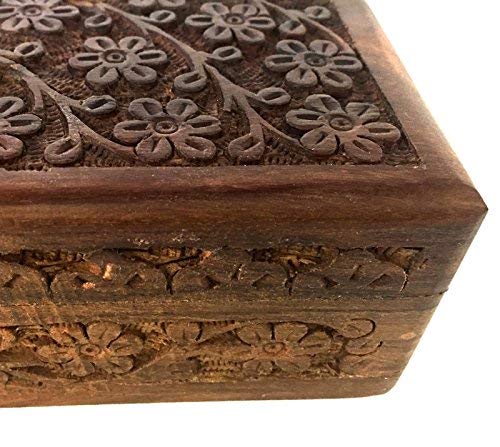 New Age Imports, Inc. GIFT IDEAS~ Floral Carved Handmade Wooden Box 4 inches by 6 inches~Ideal for storing Jewelry, Coins, Tartot cards, Small New Age Imports, Inc.