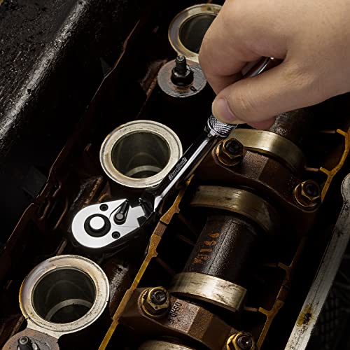 DURATECH 3/8" Drive Flex-Head Ratchet, 72-Tooth Ratchet Wrench, Quick-release, Reversible Switch, Full-Polished Chrome Plating, Alloy Steel DURATECH