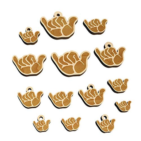 Shaka Hang Loose Surfer Sign Mini Wood Shape Charms Jewelry DIY Craft - 12mm (26pcs) - No Hole Sniggle Sloth