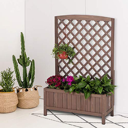 Aivituvin Planter with Trellis Raised Garden Bed Large Garden Box Outdoor for Flower Standing Vertical Lattice Panels for Vine - WoodArtSupply