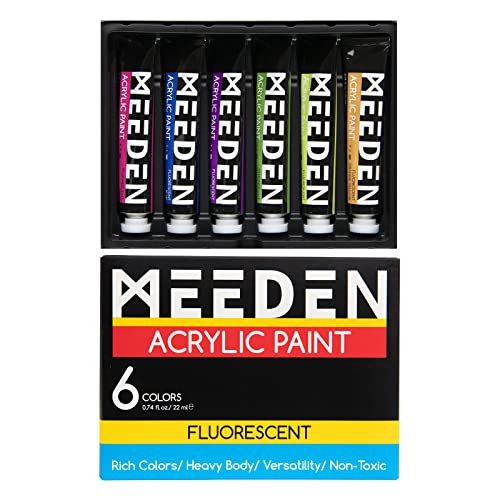 MEEDEN Fluorescent Acrylic Paint Set, Heavy Body Neon Acrylic Paint Tubes, 6 Colors 0.74 oz/22 ml, Glow in the Dark Acrylic Paints, Non Toxic Art - WoodArtSupply