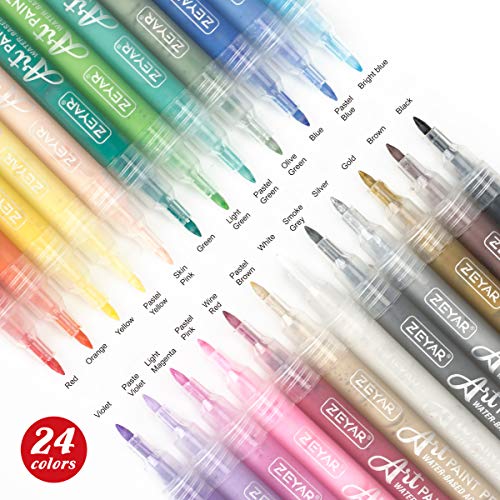 ZEYAR Acrylic Paint Pens, Extra Fine, 24 Colors, Permanent & Waterproof Ink, AP Certified, Works on Rock, Wood, Glass, Metal, Ceramic and Non porous ZEYAR