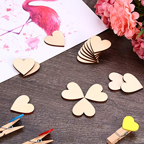200 Pieces Wood Heart Cutouts Wooden Heart Slices Wooden Tree Pieces for Art Craft Embellishments Ornaments Decoration for Wedding Valentine Crafts Tatuo