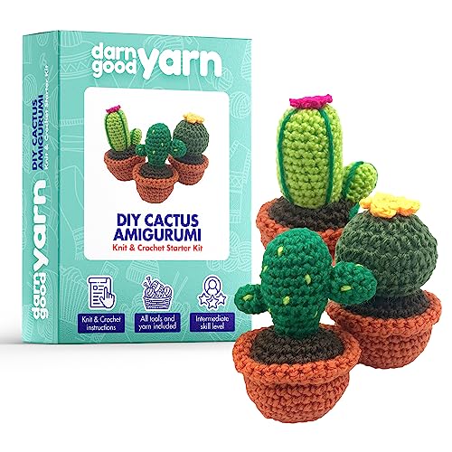 Darn Good Yarn - Crochet kit for Beginners to Intermediate | Cactus DIY Crochet Amigurumi - Crochet Kit Include Pattern, Yarn, Crochet Hook, Stuffing - WoodArtSupply