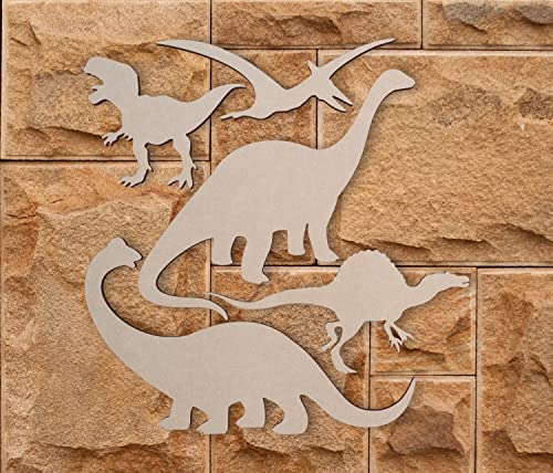 Wooden Dinosaurs for Kids Rooms Cutout (5 Pack) - Cutout, Home Decor, Unfinished and Available from 12 to 36 Inches Jess and Jessica