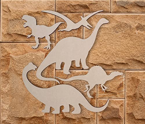 Wooden Dinosaurs for Kids Rooms Cutout (5 Pack) - Cutout, Home Decor, Unfinished and Available from 12 to 36 Inches - WoodArtSupply