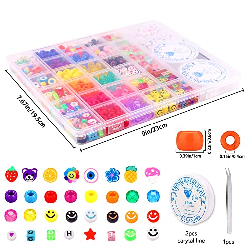 JOICEE Bracelet Making Kit Pony Beads fruite Flower Polymer Clay Beads Letter Beads for Jewelry Making, DIY Arts Earring and Crafts Gifts for Girls JOICEE