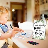 Newwiee 55 Pcs DIY Baby Bibs Set Includes 22 White Feeder Bibs 22 Stencils 10 Fabric Markers 1 Wooden Baby Shower Game Sign, White Bibs Baby Shower Newwiee