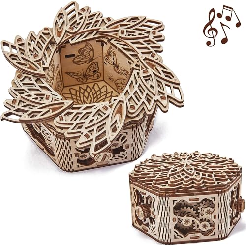 Wood Trick Mystery Flower Für Elise Wooden Music Box Kit - Keepsake & Jewelry Box - 3D Wooden Puzzle for Adults and Kids to Build - DIY