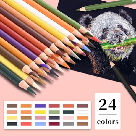 GETHPEN Pastel Chalk Colored Pencils,Set of 24 Colors,Pastel Colored Pencils,Color Charcoal Pencils for Drawing Sketching Coloring Shading,Art GETHPEN