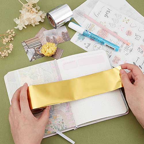 SUPERFINDINGS 2 Rolls Heat Transfer Foil Paper Golden Silver Hot Foil Transfer Sheets Hot Foil Paper Rolls for DIY Craft Embossing Scrapbooking Cards,66Ftx2in per roll