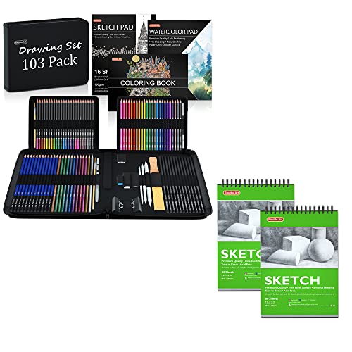 Shuttle Art Drawing Kit and Sketch Pad Bundle, Set of 103 Pack Drawing Kit +160 Sheets Sketch Pad - WoodArtSupply