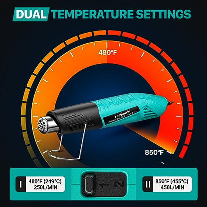 Yeegewin Heat Gun, 380W Fast Heat Mini Hot Air Gun with 2-Temp Settings 480°F~850°F(249°C-455°C) Overload Protection Reflector Nozzle, 4.9Ft Long