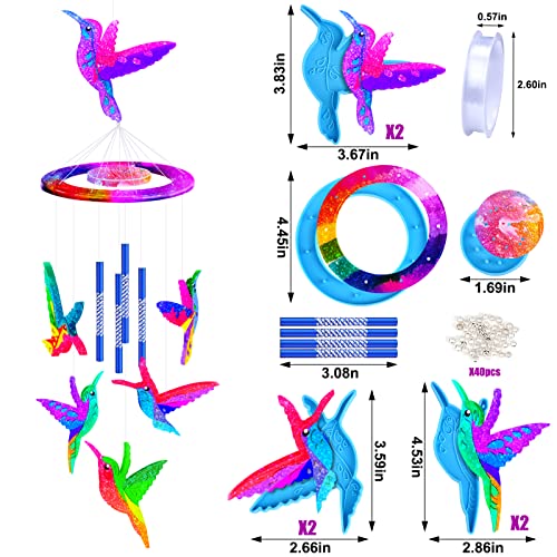 Mity rain Wind Chimes Resin Molds Silicone Kit Bundle, Hummingbird Shape Wind Chimes Molds for Epoxy Resin, Jewelry Resin Casting Molds Wind Bell Mity rain
