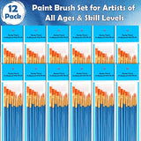 Paint Brushes, 12 Pack 120 Pcs Nylon Hair Brushes Set Acrylic Painting Brushes Multipurpose Paint Brush for Canvas Watercolor Face Painting Fabric PAXCOO