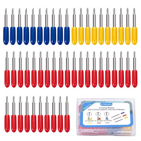 STREWEEK 50PCS Cutting Blades compatible for Cricut Explore Air/Air 2/Air 3/Maker 3, Fine Point Blades Consist of 10PCS 30°Shallow Cutting STREWEEK