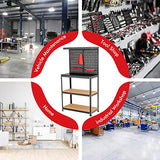 Goplus Work Bench, Work Table with Pegboard, 14 Hanging Accessories, 2 Open Shelves, Heavy Duty Steel Tool Bench, Workbench for Garage Home Workshop Goplus