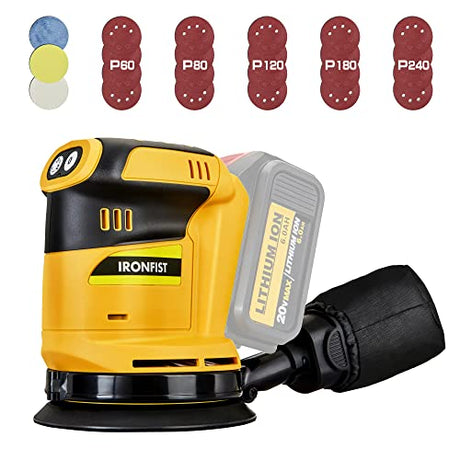 IRONFIST Random Orbit Sander for DEWALT Lithium Battery, 5inch Electric Palm Sander/Polisher 3 Speed Setting with Dust Bag with Sandpaper & Polishing IRONFIST