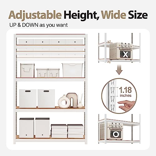 HOMEDANT House Z-Beam White 48" Wide Heavy Duty Garage Storage Shelving Adjustable 5-Tier Metal Shelves Laminated Organization Shelf Industrial HOMEDANT