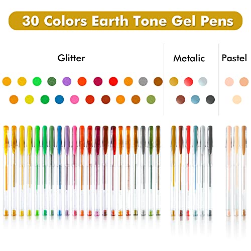 Shuttle Art 60 Pack Earth Tone Gel Pens, 30 Brown Earth Tone Gel Pens with 30 Refills for Adults Coloring Books Journaling Drawing Nature, Shuttle Art