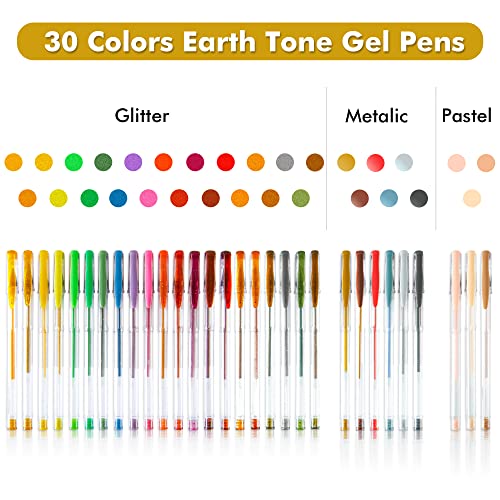 Shuttle Art 60 Pack Earth Tone Gel Pens, 30 Brown Earth Tone Gel Pens with 30 Refills for Adults Coloring Books Journaling Drawing Nature, - WoodArtSupply