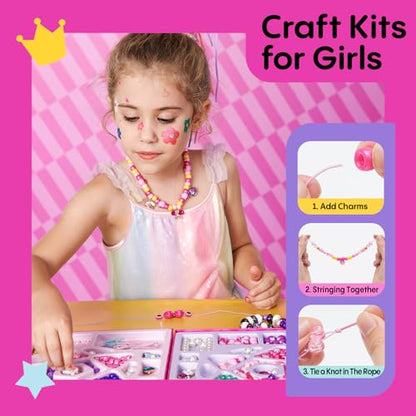 Tomons Charm Bracelet Making Kit for Girls, Beads for Jewelry Making Kit, Arts & Crafts Gift for Ages 3-12, Girls Toys 3 4 5 6 7 8 9 10 Year Old Girl