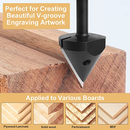 BINSTAK 60 Degree V Groove Router Bit 1/4 Inch Shank, Carbide Insert Wood CNC Router Bits for Woodworking Engraving Carving BINSTAK