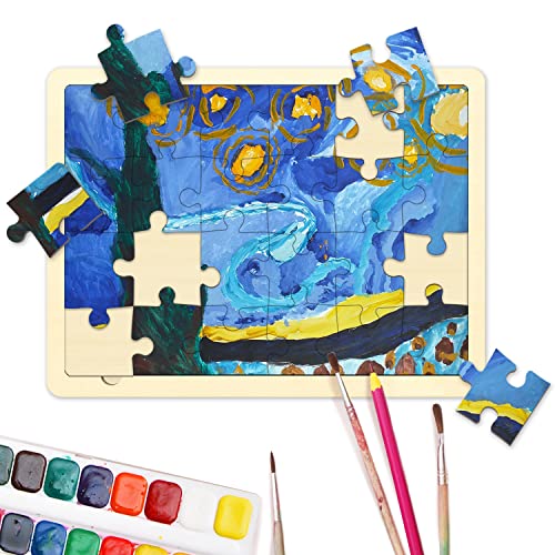 Blank Puzzle with 24 Pieces, Each Piece is Unique, Blank Wooden Jigsaw Puzzles with Puzzle Tray for Crafts & DIY, Make Your Own Puzzle 11.7x8.8 - WoodArtSupply