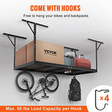 VEVOR Overhead Garage Storage Rack, 4x8 Garage Ceiling Storage Racks, Heavy Duty Adjustable Cold Rolled Steel Racks for Garage Storage, Organization, VEVOR