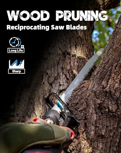 EZARC 12 Pieces Wood Pruning Reciprocating Saw Blade Set, Pruning Saw Blades for Tree Pruning, Wood/Wet Wood Cutting with Organizer Box, Durable & EZARC