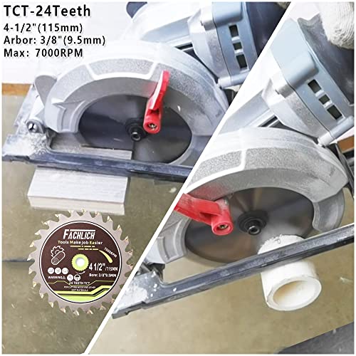 FACHLICH 4-1/2" Circular Saw Blades Set,6pcs HSS/TCT/Diamond Saw Blades for Cutting Wood Metal Plastic Tile 3/8 inch Arbor FACHLICH