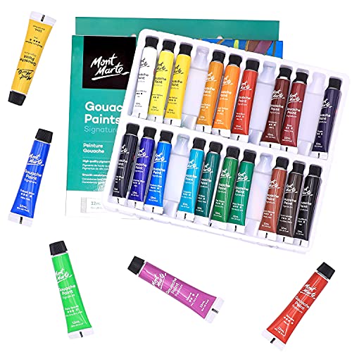 MONT MARTE Signature Gouache Paint, 24 x 0.4oz (12ml), Semi-Matte Finish, 24 Colors, Suitable for use with Canvas, Watercolor Paper, Watercolor - WoodArtSupply